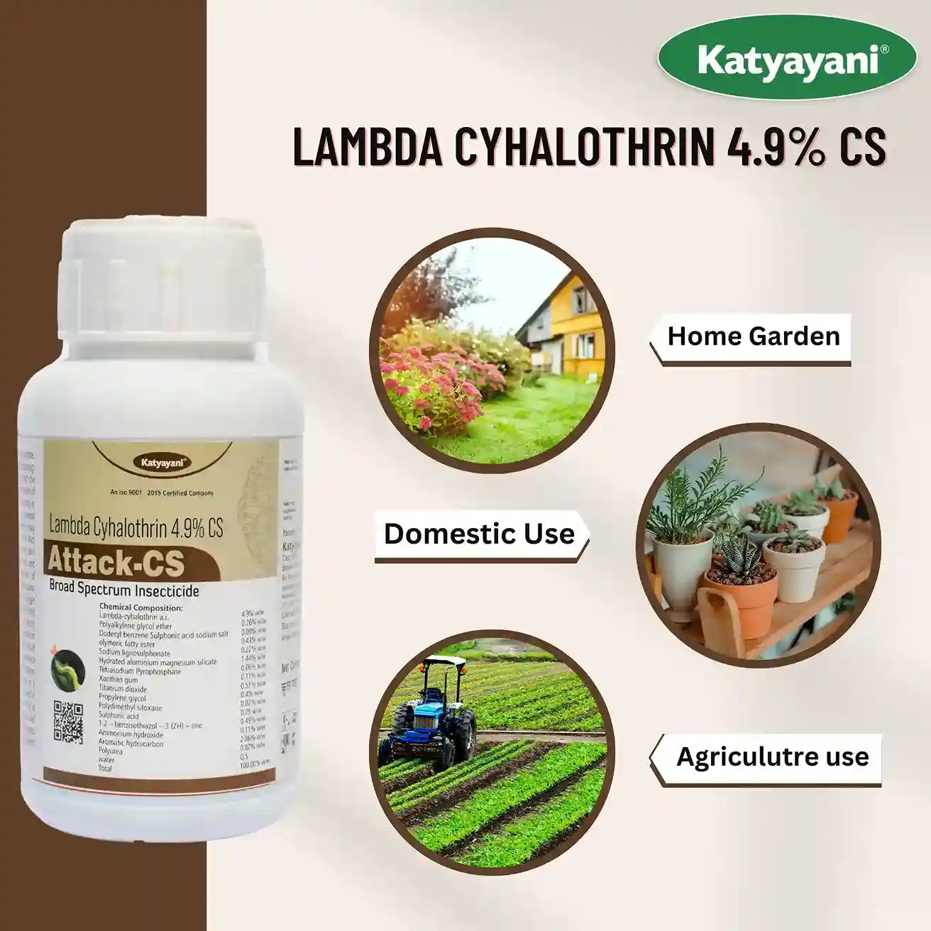 Katyayani Attack-CS (Lambda-Cyhalothrin 4.9 % cs) -Insecticide for flea beetle broad & borer leaf folder