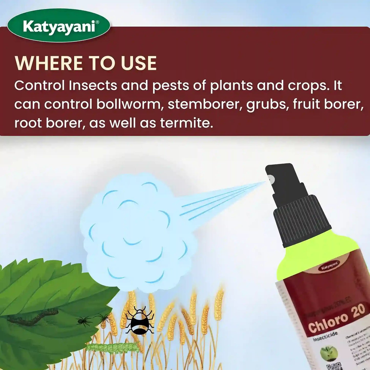katyayani CHLORO 20 | Chloropyriphos 20 % EC | Insecticide for stemborer, grubs