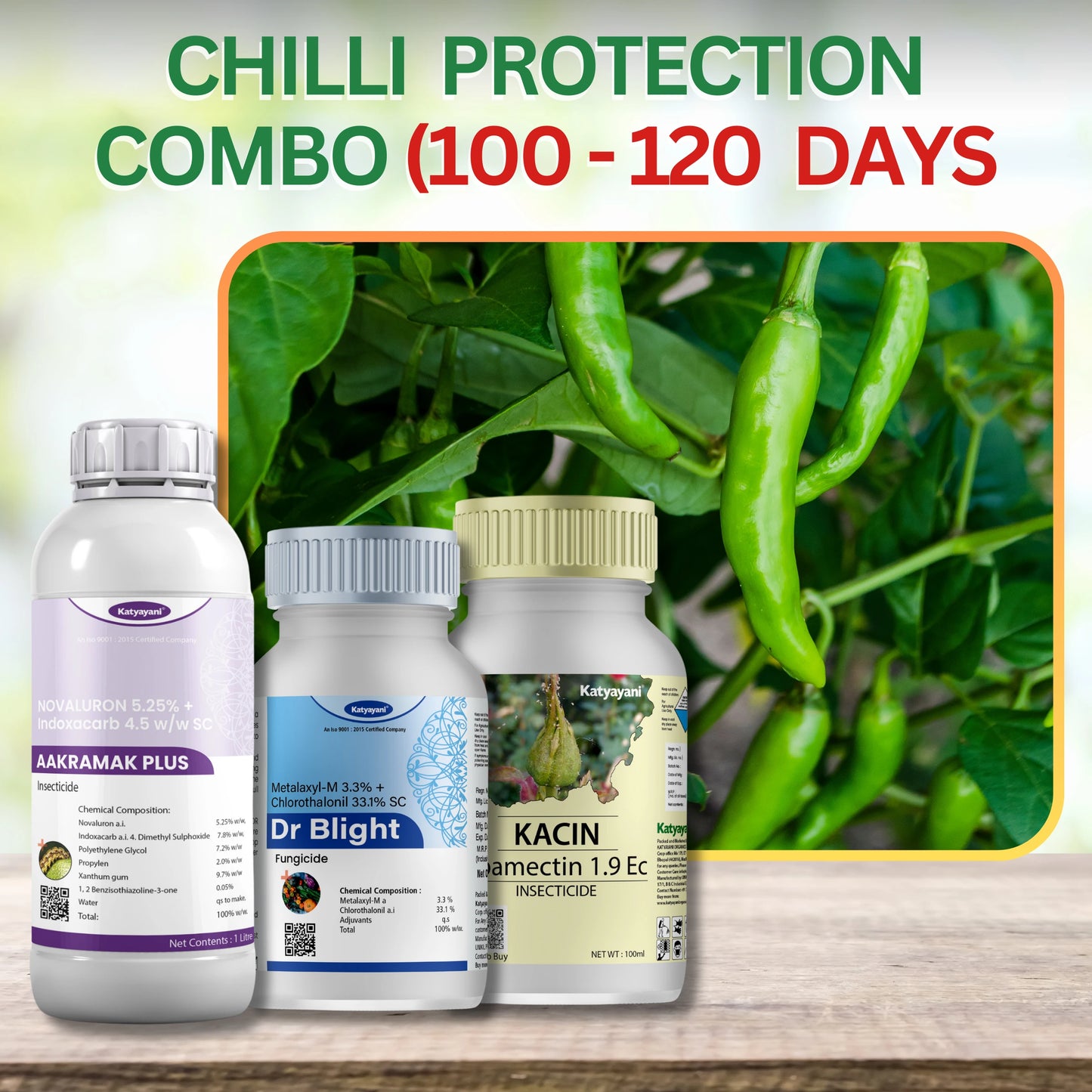 Katyayani Chilli Protection + Growth Kit ()-(100-120 days)(Akramak plus(1 litre) +Dr. Blight(500 ml)+ Kacin(200 ml))
