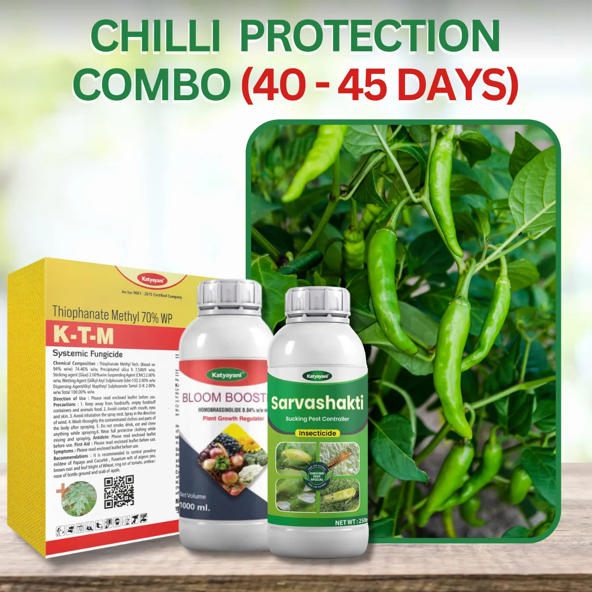 Katyayani chilli Protection + Growth Kit (40 - 50 days)(vegitative)-(Sarvashakti(500 ml) + KTM (400 gm) + katyayani bloom booster(200 ml))