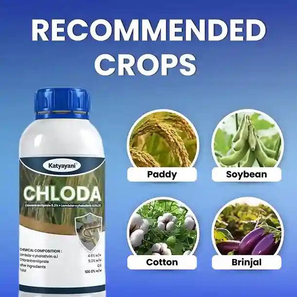 Katyayani Chloda | Chlorantraniliprole 9.3% + Lambda Cyhalothrin 4.6% ZC | Chemical insecticide for paddy, cotton, soybean