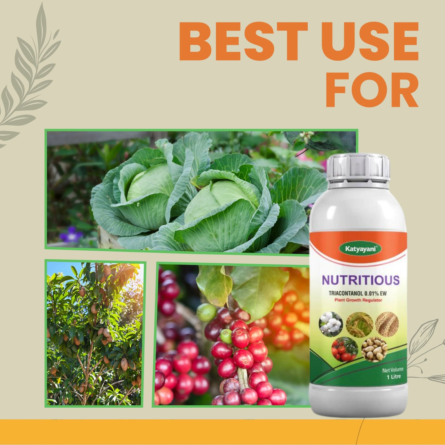 Katyayani Nutritious ( Triacontanol 0.1% EW)- Plant growth regulator  for vegetables, fruits