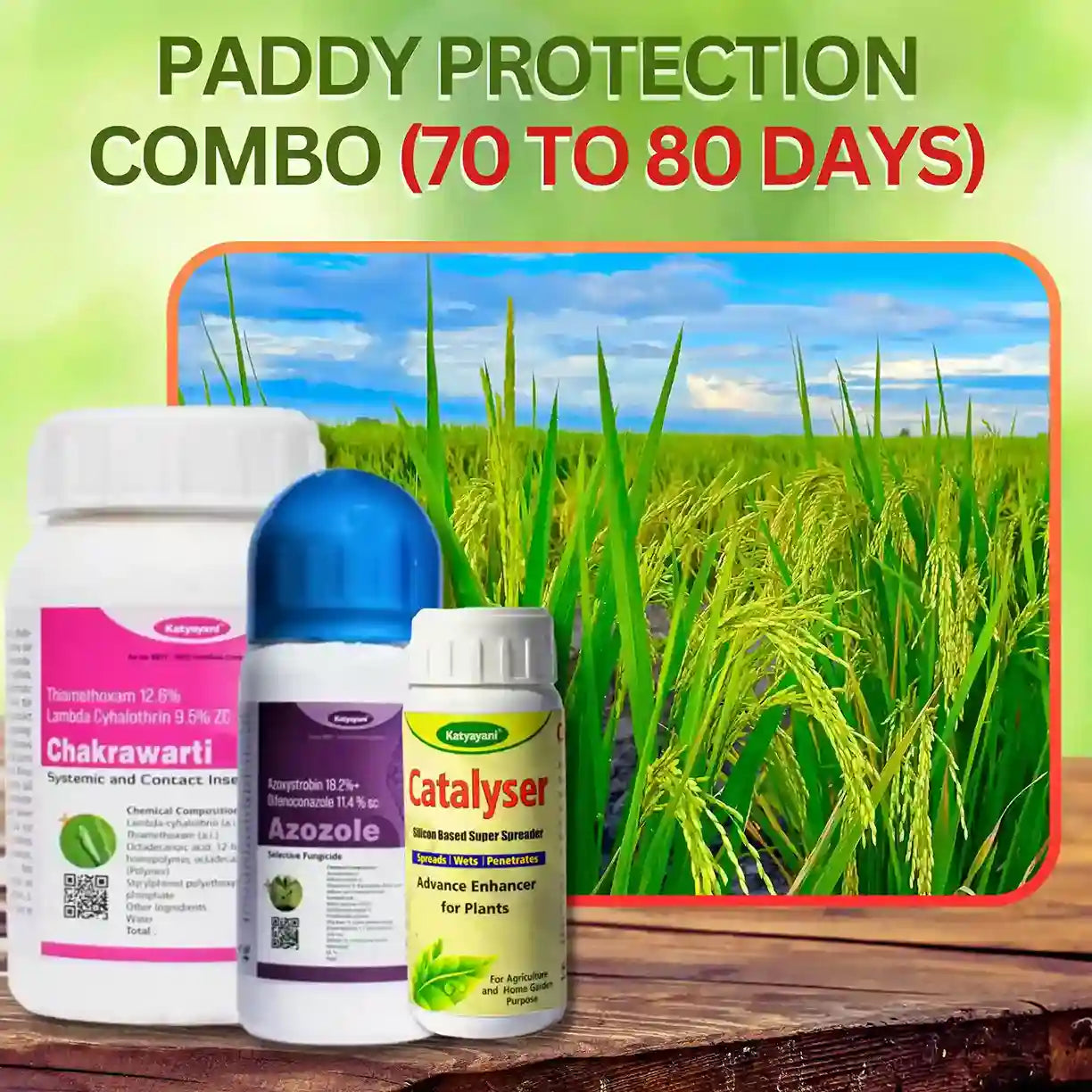 PADDY PROTECTION COMBO (70 to 80 days) Chakrawarti(100 ml x 1), Azozole(250 ml x 1) ,Catalyser (100 ml x 1)