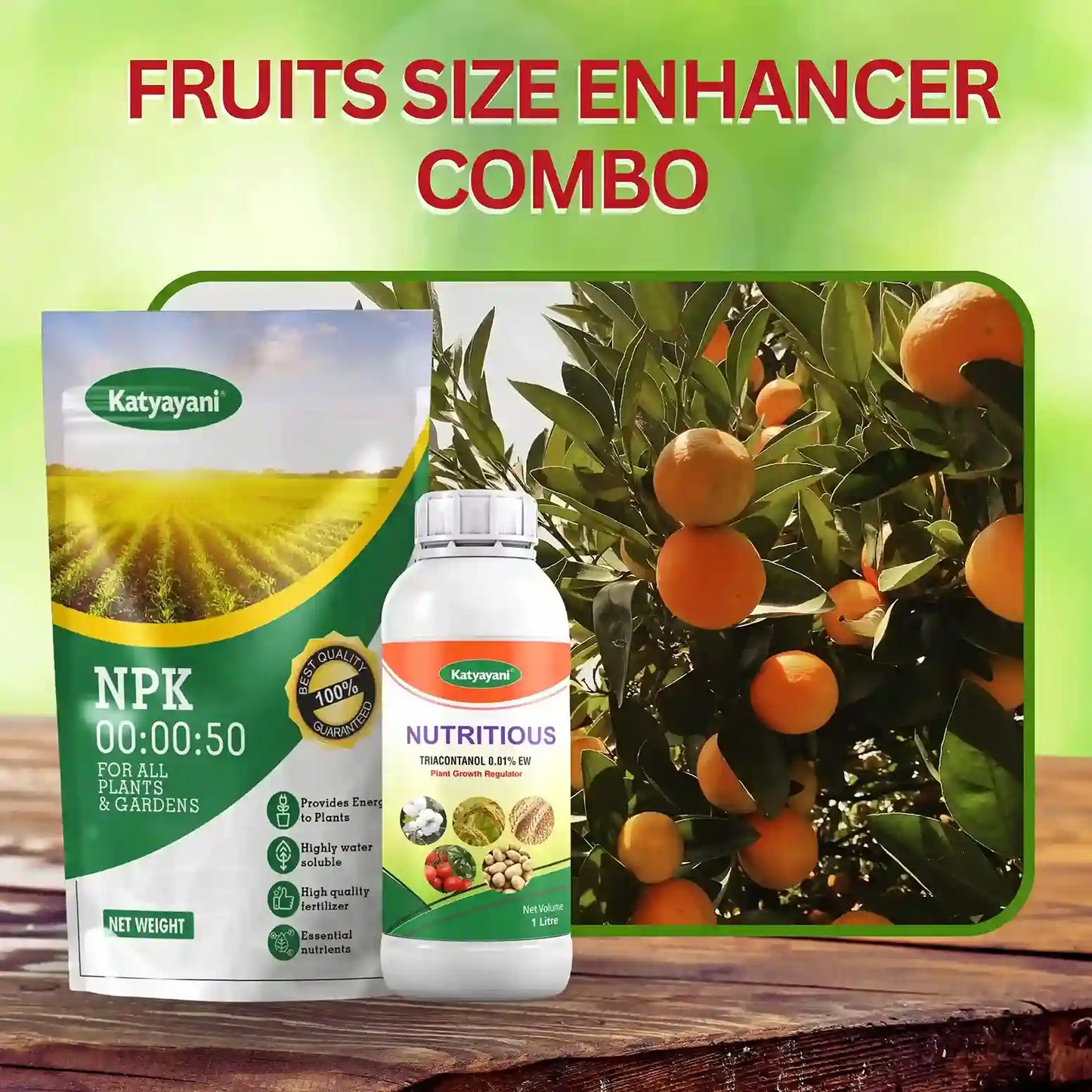 Fruits Size Enhancer Combo (Nutritious 200ml & Npk 00 00 50 1Kg)